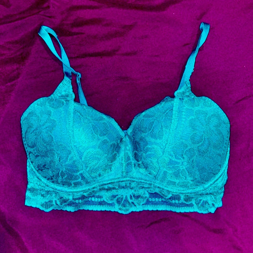 Victoria’s Secret PINK blue green teal floral lace padded long line bralette M